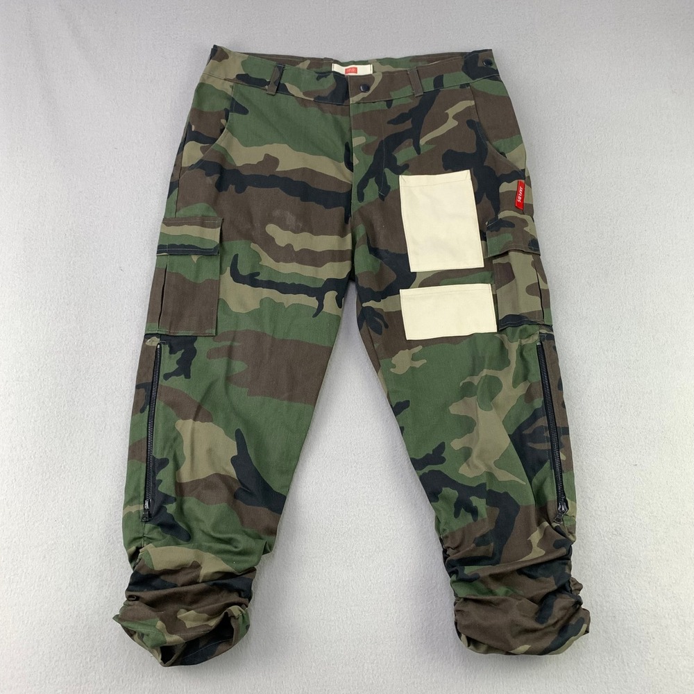 JAFLDS Camo Cargo Pants Mens 32 Green Woodland Camouflage Patchwork Streetwear